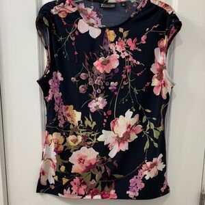 New York & Company Navy Floral Blouse